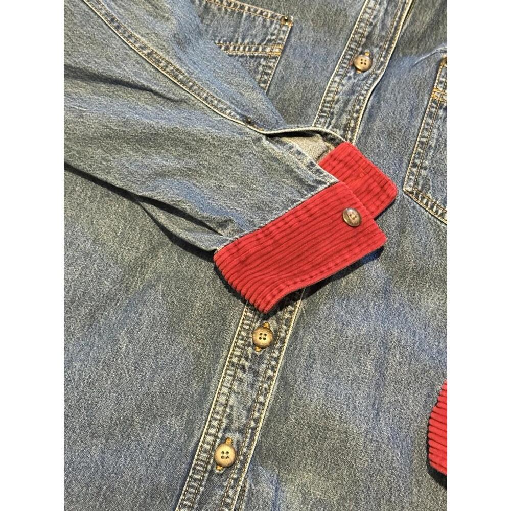 Carolina Blues plus Women's Red Corduroy Collar Denim Shirt 18W - Picture 5 of 10